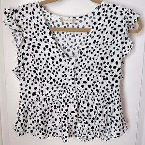 Altar’d State White and Black Polka Dot Crop Top - Size L